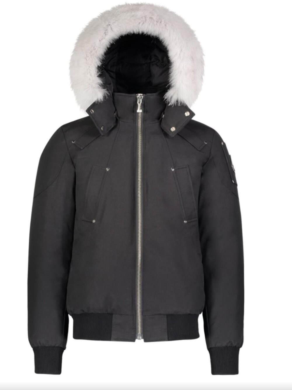 Moose Knuckles Ballistic Bomber Black Natural Fox Fur Hood Men's Sz YXL